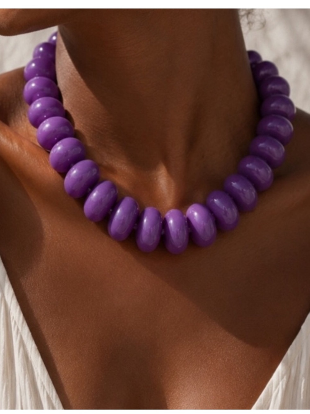 New! Deep Purple Coastal Resin Marbled Beaded Chunky Statement Dopamine Necklace